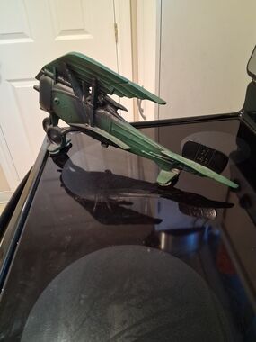 Vintage Large Cast Iron Metal Biplane  Green,Very Heavy Extra Large